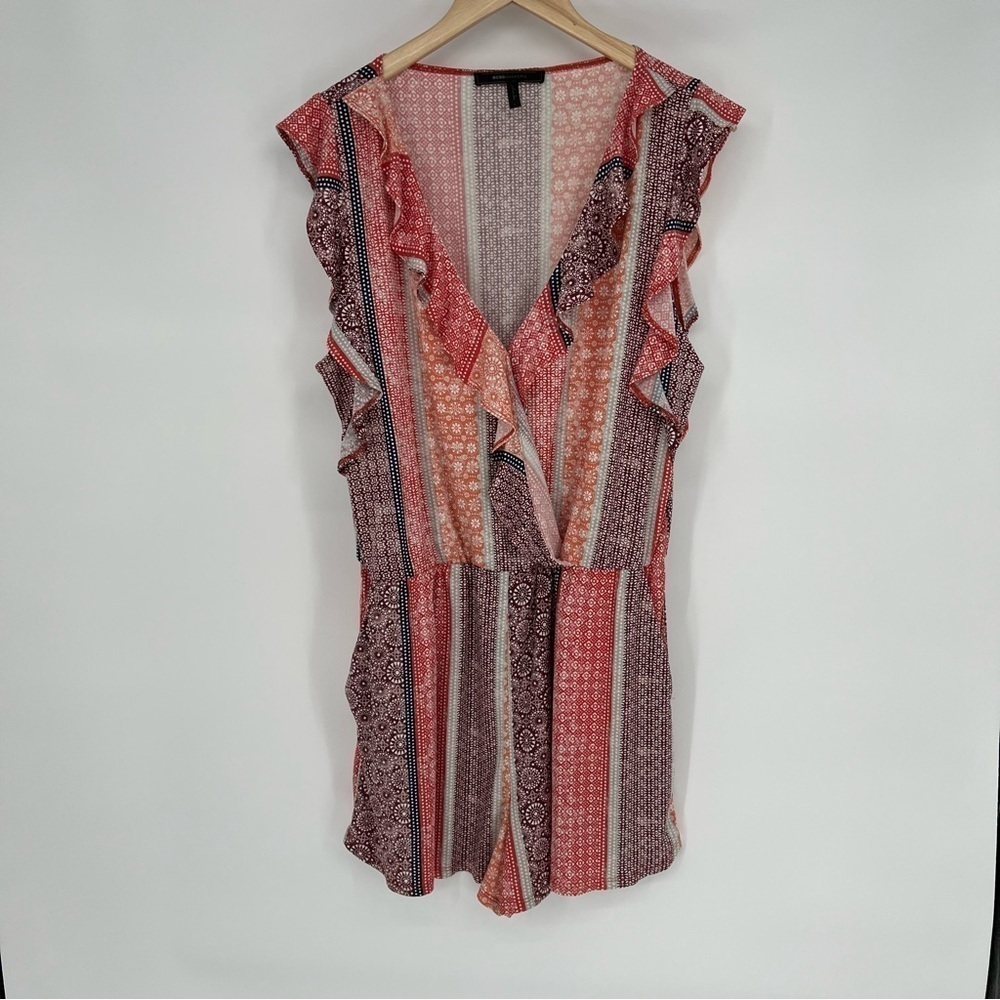 BCBG‎ MaxAzria Ruffle Floral Patchwork Romper - Picture 2 of 13